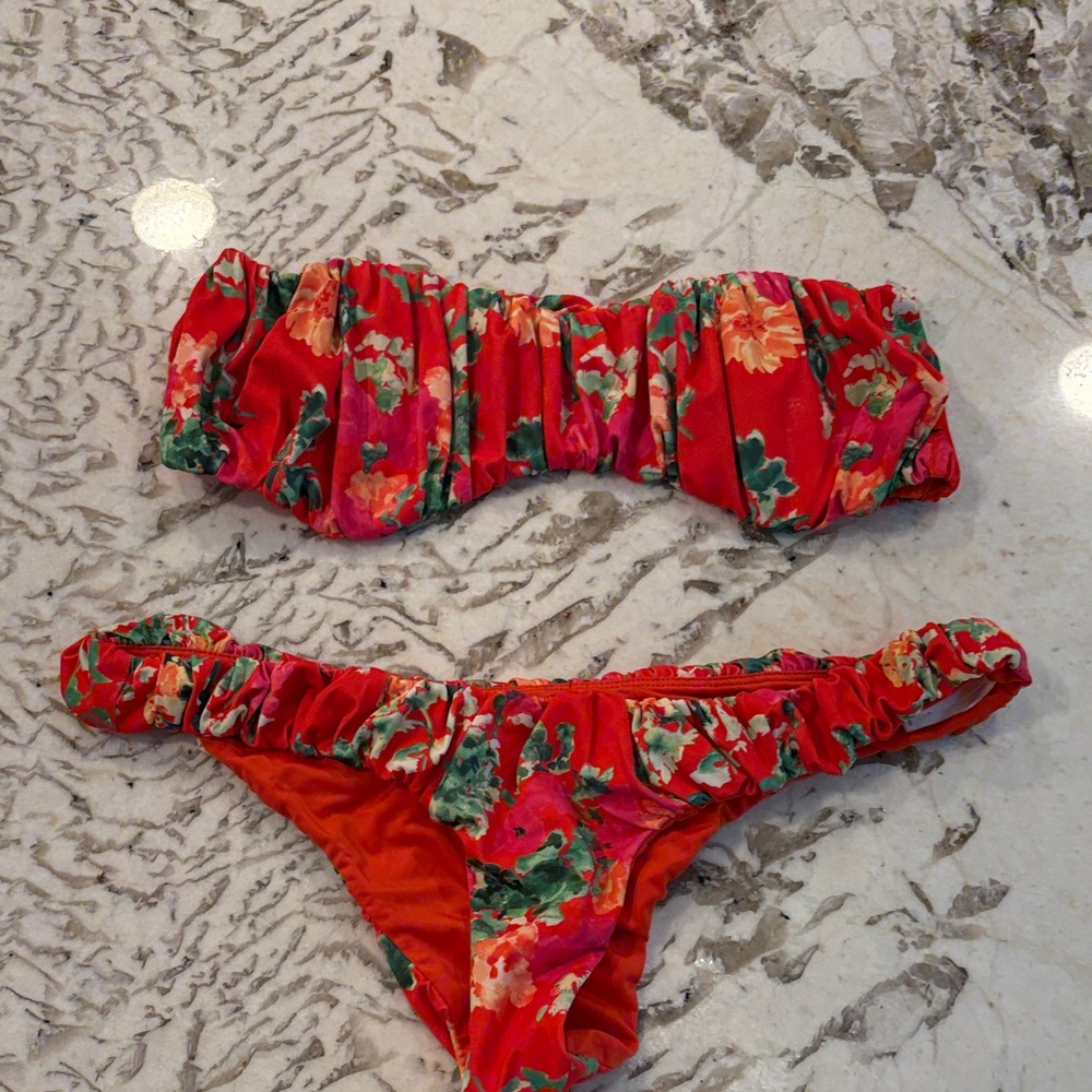 Caroline Constas Red Floral Bikini